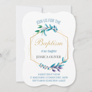 Convite Christian Blue Floral Wreath