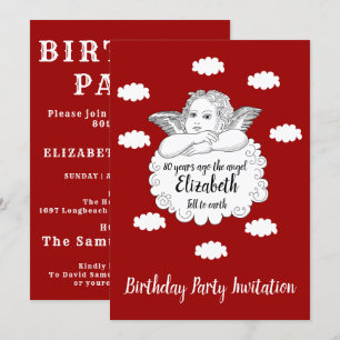 Convite Christian Cloud Angel Happy 80 Birthday Red