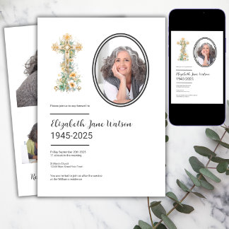 Convite Christian Floral Cross Funeral Foto