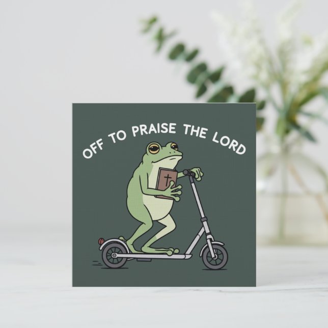 Convite Christian Funny Frog Off To Praise The Lord Bible  (Em pé/Frente)