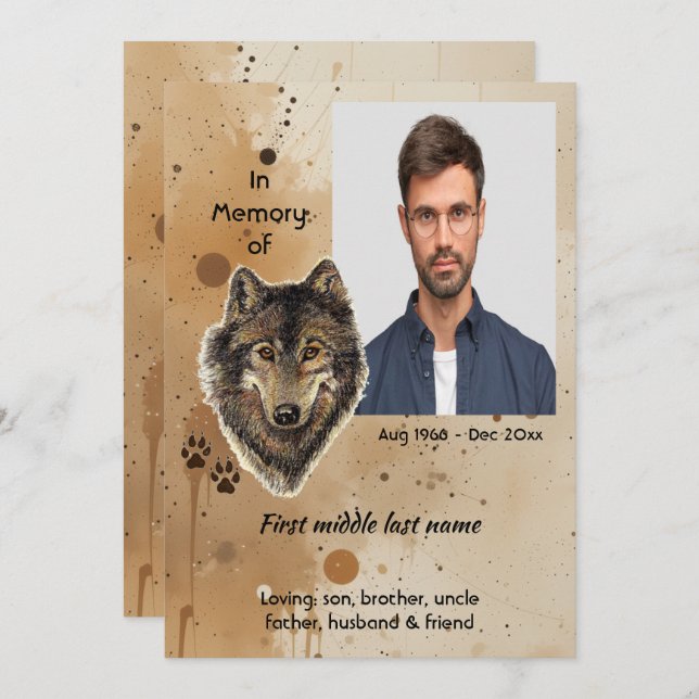 Convite Christian Memorial Keepsake Wolf Wolves Animal (Frente/Verso)
