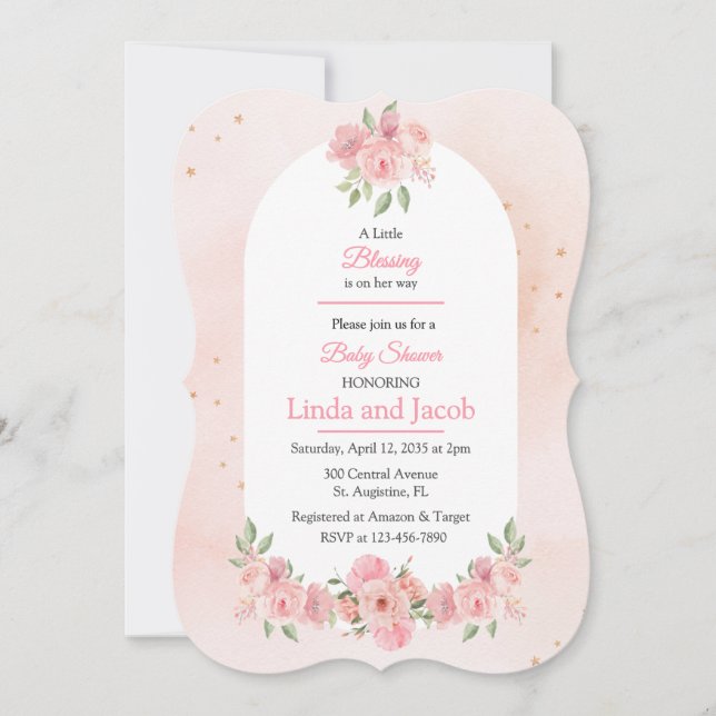 Convite Christian Rose Floral Baby Girl Shower Invitation (Frente)