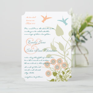 Convite Christian Teal Coral Hummingbird Floral