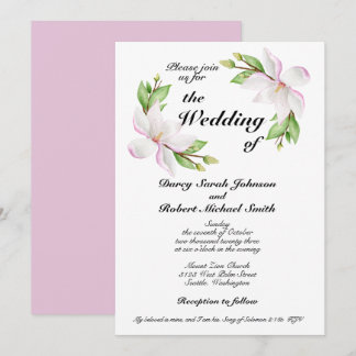 Convite Christian Wedation Invitation Watercolor Magnolias