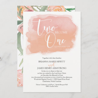 Convite Christian Wedding Watercolor Floral e Coral
