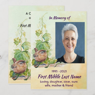 Convite Christian Wren Bird Vineyard Celebration of Life