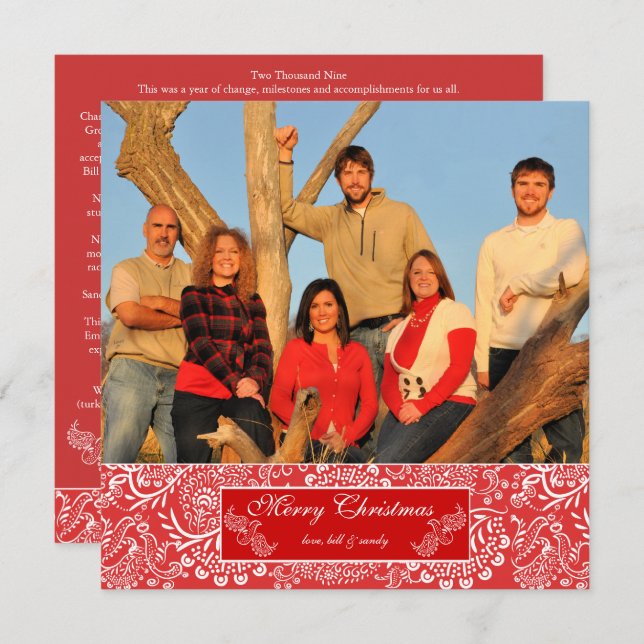 Convite Christma Letter on Back Red Christmas Photo (Frente/Verso)