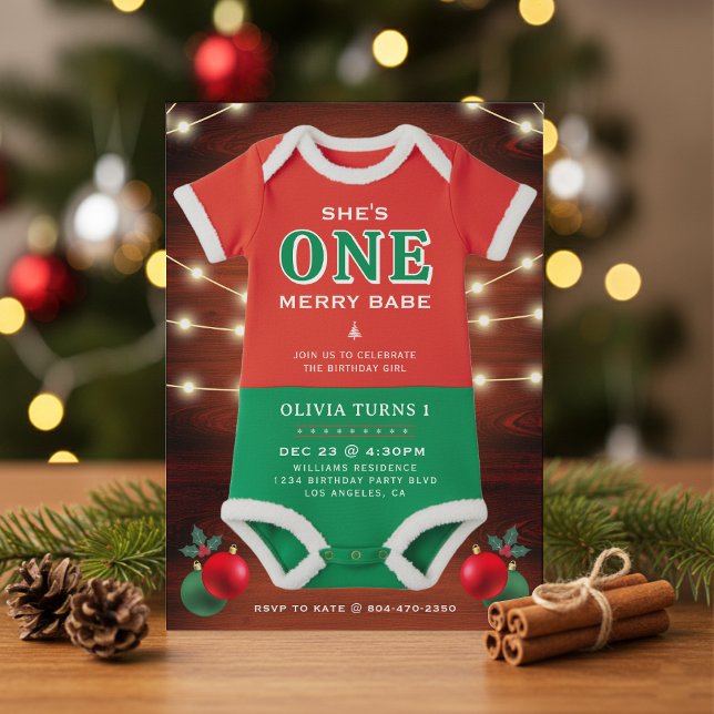 Convite Christmas 1st Birthday Party Bodysuit Rustic Wood (Christmas 1st Birthday Party Bodysuit Rustic Wood Invitation
)