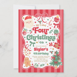 Convite Christmas 4th Birthday Party Coquette Bow Birthday