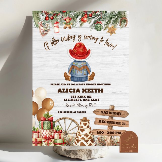 Convite Christmas A Little Cowboy Baby Shower Invitation (Criador carregado)