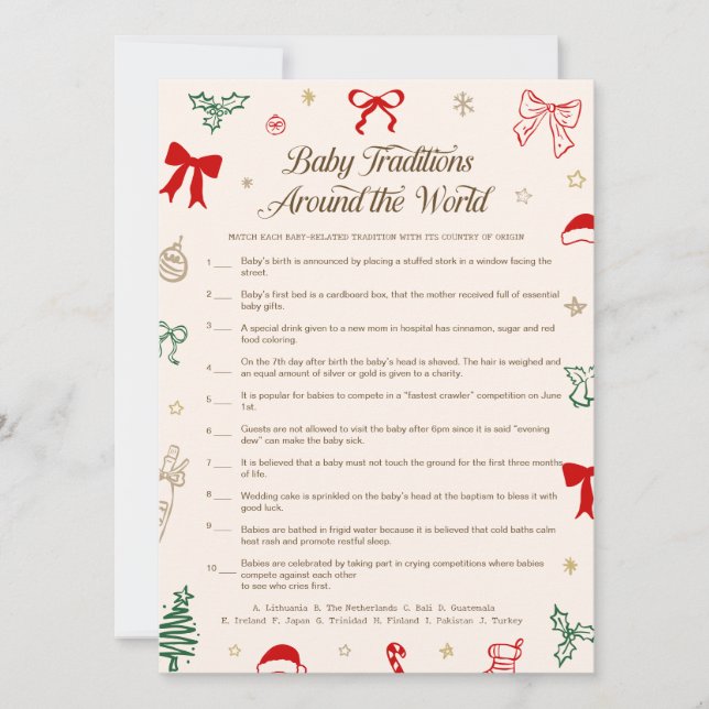 Convite Christmas Baby Shower Baby Traditions Game Card (Frente)