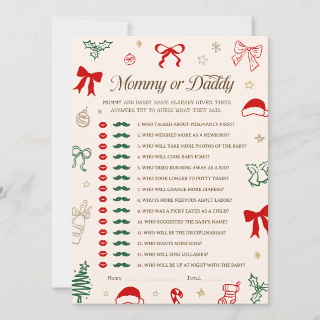 Convite Christmas Baby Shower Guess Who Game DOWNLOADABLE  (Frente)