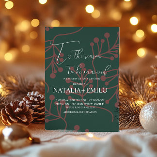 Convite Christmas Berries Elegant Holiday Green Wedding 