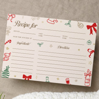 Convite Christmas Bridal Shower Recipe Card