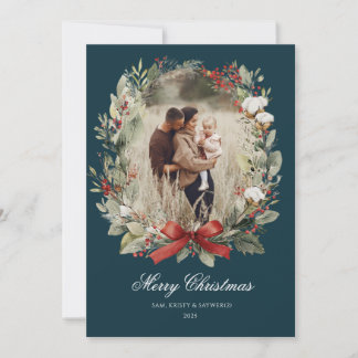 Convite Christmas Card  Watercolor botanical floral 