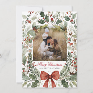 Convite Christmas Card  Watercolor botanical floral 