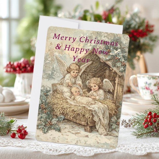 Convite Christmas card with baby Jesus in a manger  (Criador carregado)