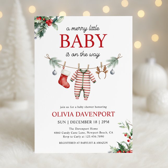 Convite Christmas Clothesline Merry Little Baby Shower (Criador carregado)