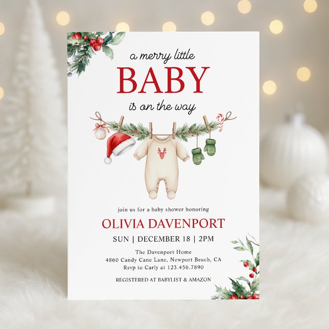 Convite Christmas Clothesline Merry Little Baby Shower (Criador carregado)