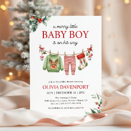 Convite Christmas Clothesline Merry Little Boy Baby Shower