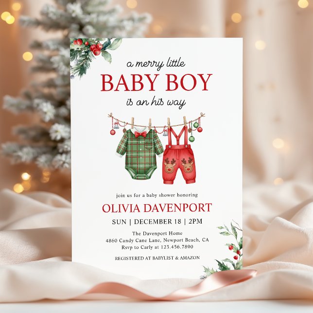 Convite Christmas Clothesline Merry Little Boy Baby Shower (Criador carregado)