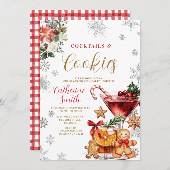 Convite Christmas Cocktails and Cookies Party Invitation (Frente/Verso)