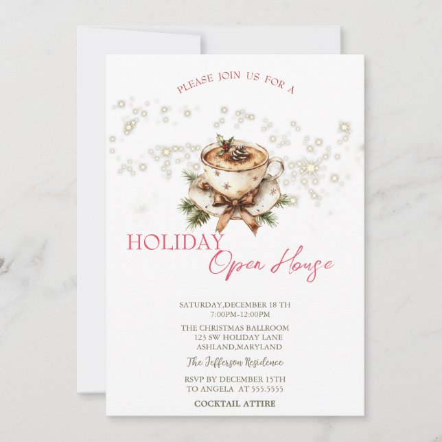 Convite Christmas Coffee Stars Open House  (Frente)