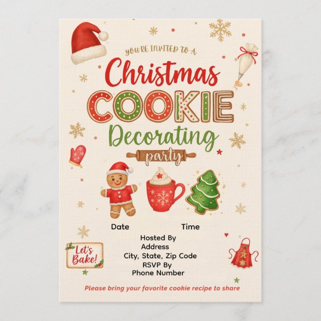 Convite Christmas Cookie Decorating Party Invitation | Kid (Frente)