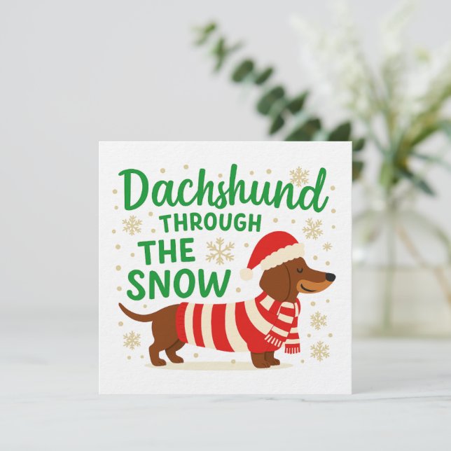 Convite Christmas Dachshund Card/Invitation (Em pé/Frente)