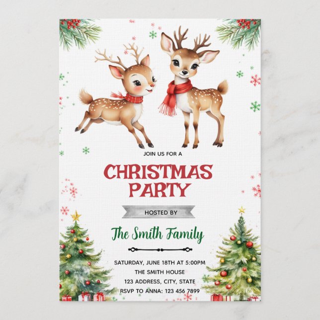 Convite Christmas Deer reindeer invitation (Frente)