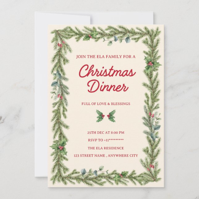 Convite Christmas Dinner Invitation card (Frente)