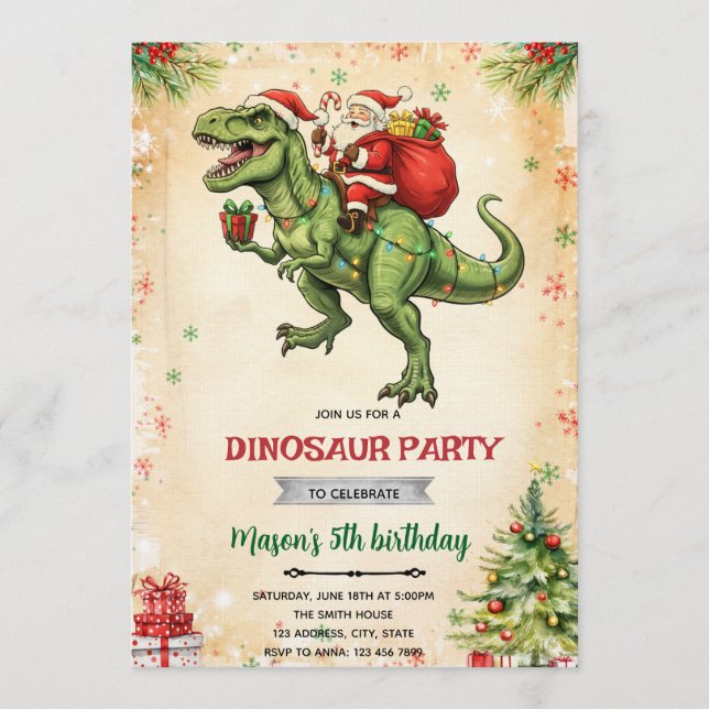Convite Christmas dinosaur and santa invitation (Frente)