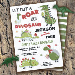 Convite Christmas Dinosaur Birthday Party  Invitation<br><div class="desc">Super fun and funky Christmas Dinosaur birthday party invitations. Features 5 cute dinosaurs dressed in Holiday attire with gifts and santa hats. Great for a boy or girl who loves Dinosaurs!</div>
