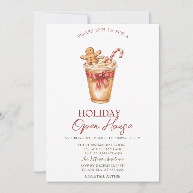 Convite Christmas Drink Gingerbread Holiday Open House  (Frente)