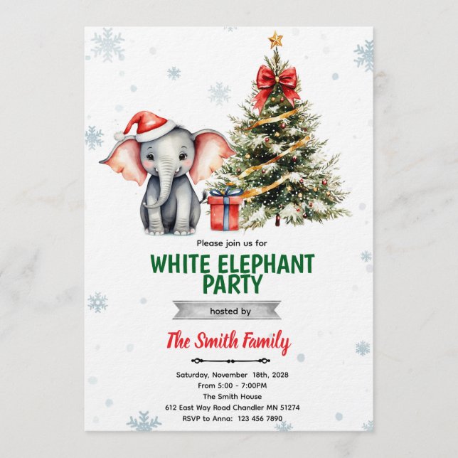 Convite  Christmas Elephant Party Invitation (Frente)