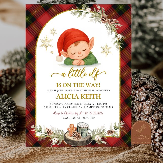Convite Christmas Elf Boy Baby Shower Invitation (Criador carregado)