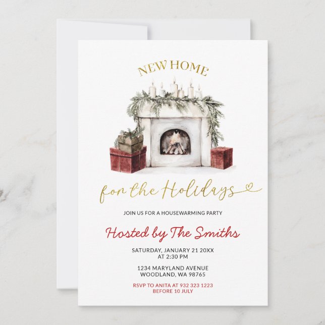Convite Christmas Fireplace New Home For The Holidays (Frente)