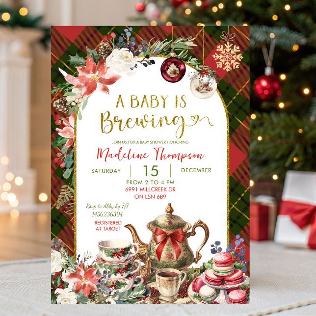 Convite Christmas Floral Baby Brew Tea Party Baby Shower (Criador carregado)