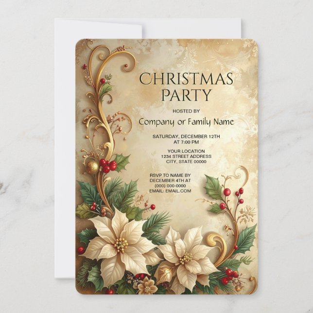 Convite Christmas Floral Holiday Party Invitation (Frente)