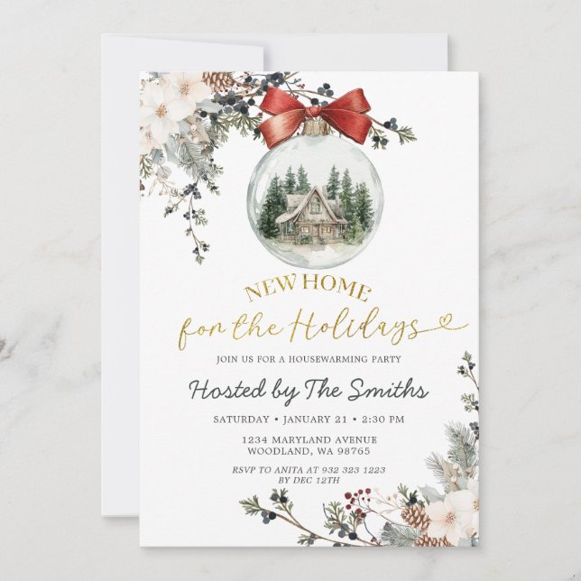 Convite Christmas Floral Winter Holiday Housewarming Party (Frente)
