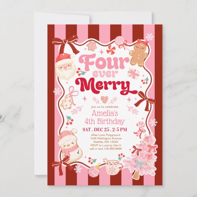 Convite Christmas Four Ever Merry 4th Birthday Invitation (Frente)