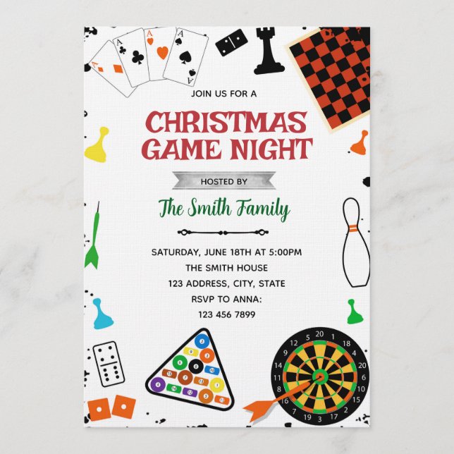 Convite Christmas Game night party invitation (Frente)