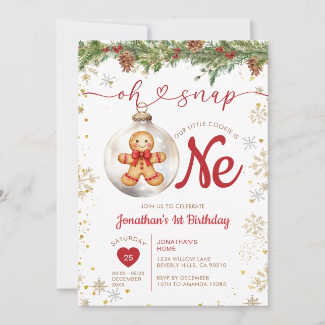 Convite Christmas Gingerbread 1st Birthday Cookie Party (Frente)