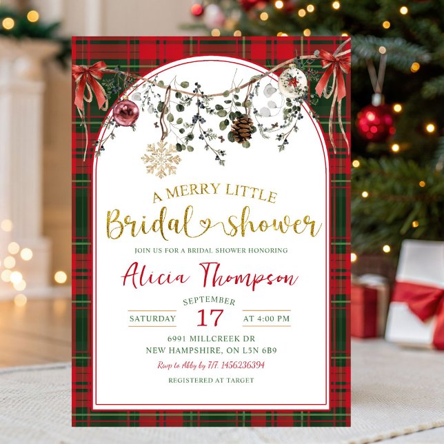 Convite Christmas Gingham Merry Little Bridal Shower (Criador carregado)