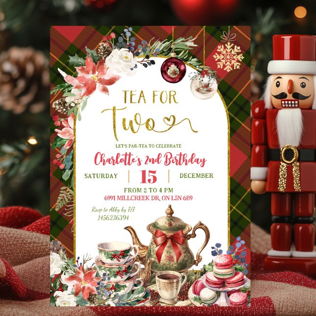 Convite Christmas Gingham Tea For Two 2nd Birthday (Criador carregado)