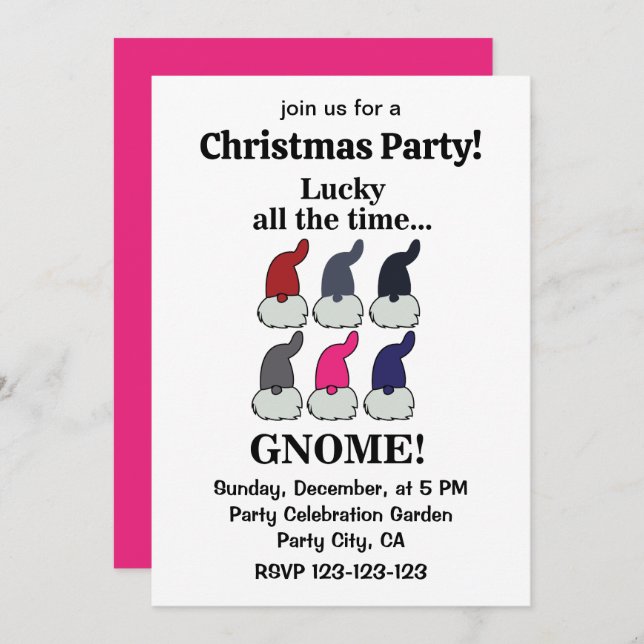 Convite Christmas Gnomes Xmas Lucky Christmas Party (Frente/Verso)
