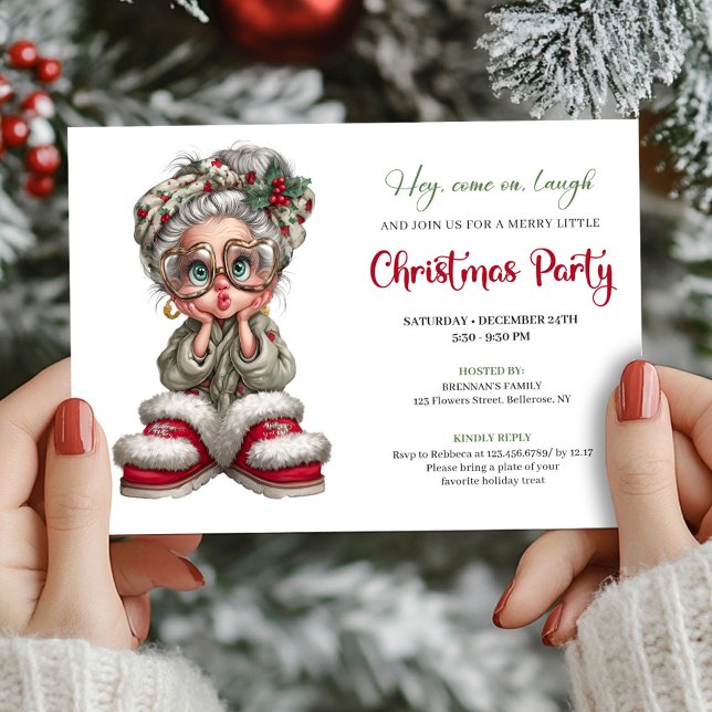 Convite Christmas Grandma Cartoon Party Event Invitation (Christmas Grandma Cartoon Party Event Invitation)