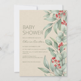 Convite Christmas Greenery Berry Winter Baby Shower