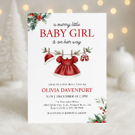 Convite Christmas Greenery Merry Little Girl Baby Shower