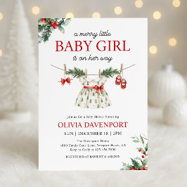 Convite Christmas Greenery Merry Little Girl Baby Shower